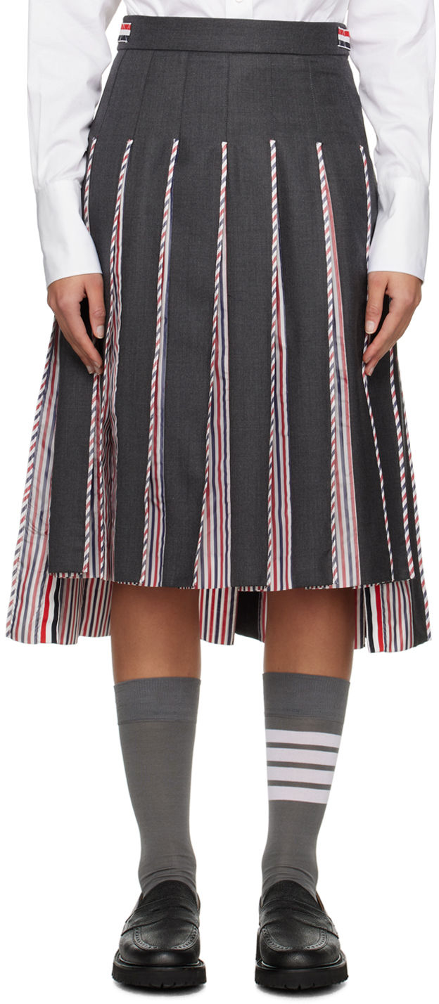 Shop Thom Browne Gray Rwb Midi Skirt In 025 Dark Grey