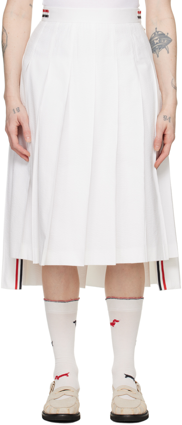 Shop Thom Browne White Pleated Midi Skirt In 100 White