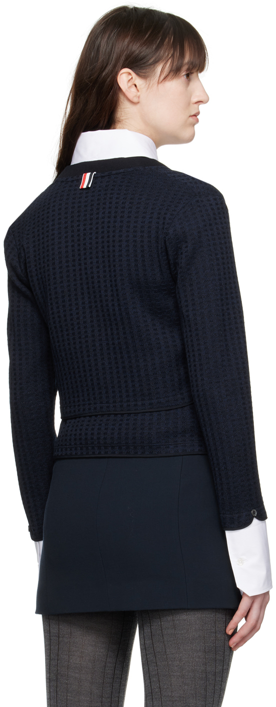 Thom Browne Checkered Jacquard Cropped Cardigan In 415 Navy