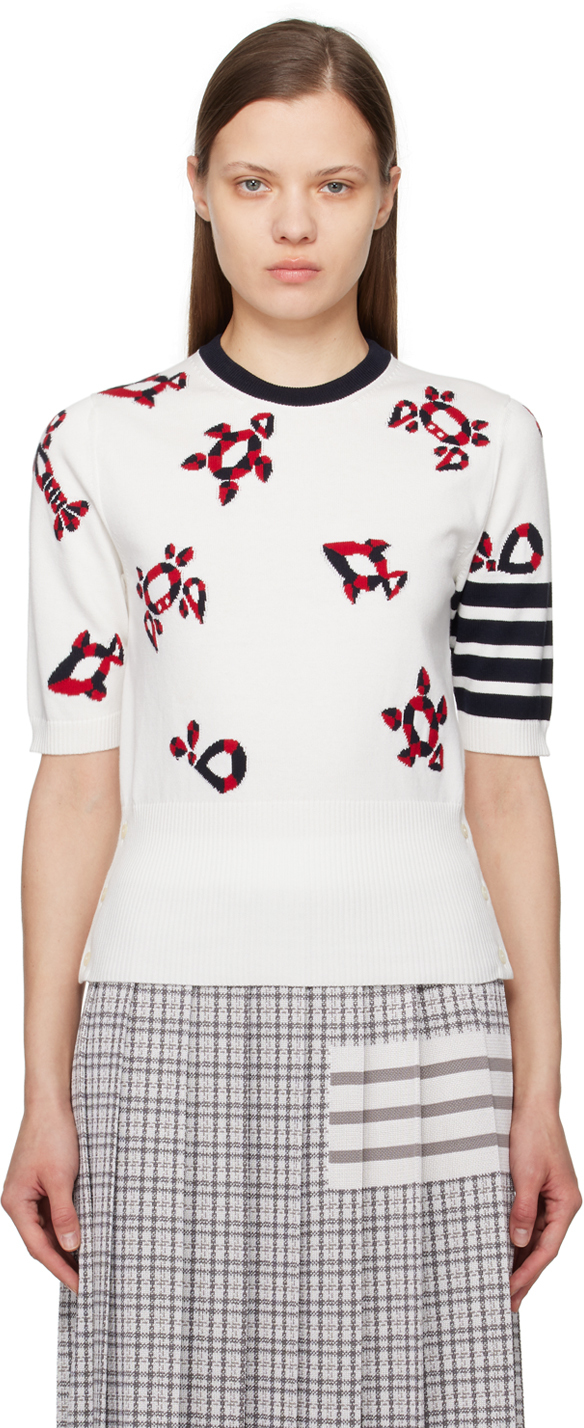 Thom Browne White Gem Icons Sweater In 100 White