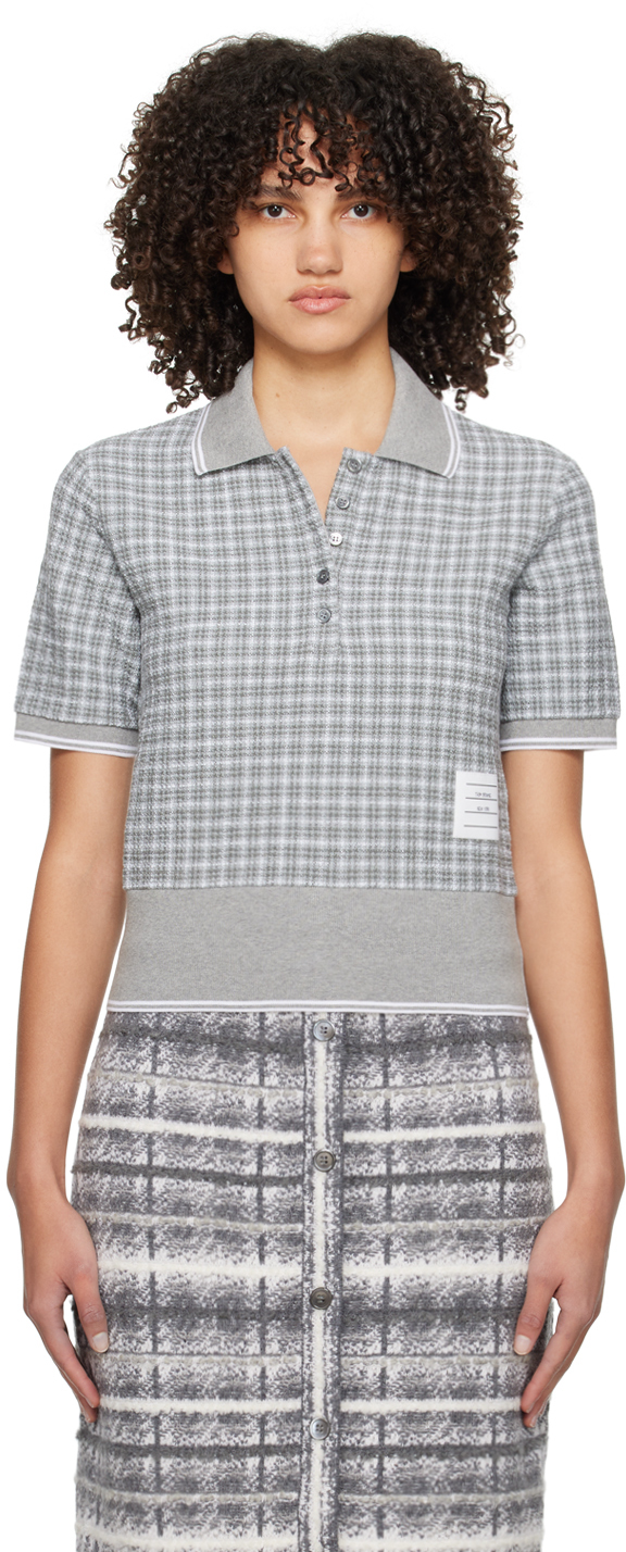 Shop Thom Browne Gray Check Polo In Med Grey (035)