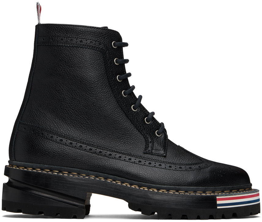 Thom Browne Black Lace-up Longwing Boots In 001 Black