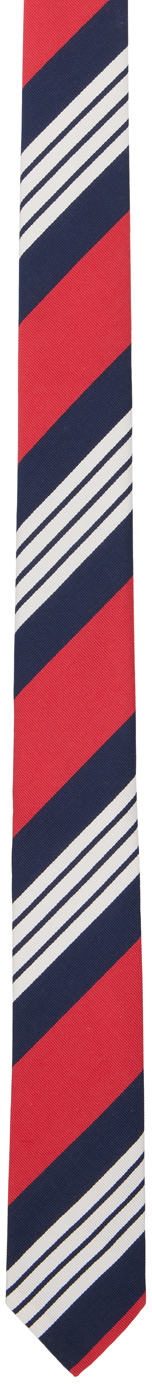 Shop Thom Browne Red & Navy 4-bar Tie In 960 Rwbwht