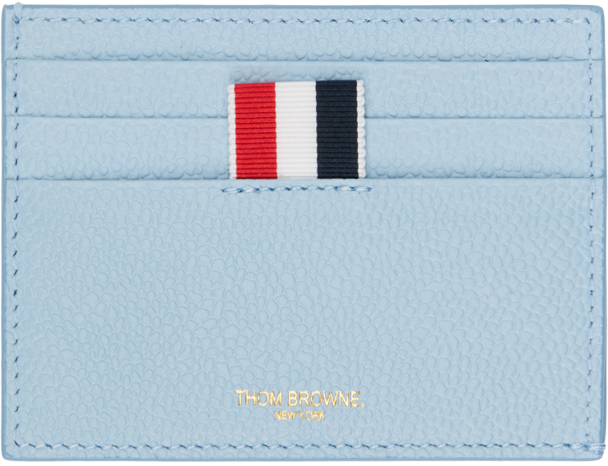 Shop Thom Browne Blue Pebble Grain Leather 4-bar Single Card Holder In 463 Blue 1