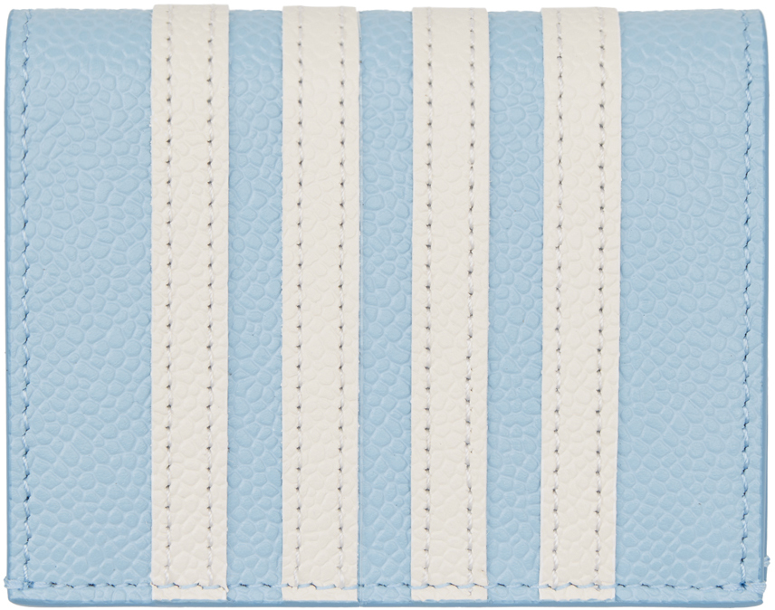Shop Thom Browne Blue Double 4-bar Appliqué Stripe Leather Card Holder In 463 Blue 1