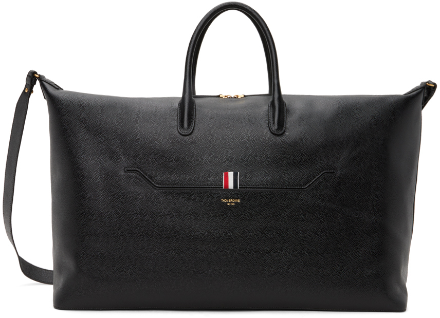 Black Pebble Grain Leather Soft Duffle Bag