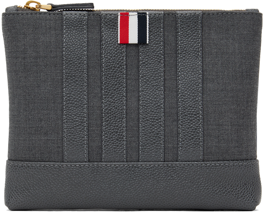 Shop Thom Browne Gray Wool 4-bar Pouch In 035 Med Grey