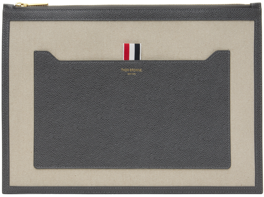 Thom Browne Gray Medium Two-tone Document Holder In 255 Natural