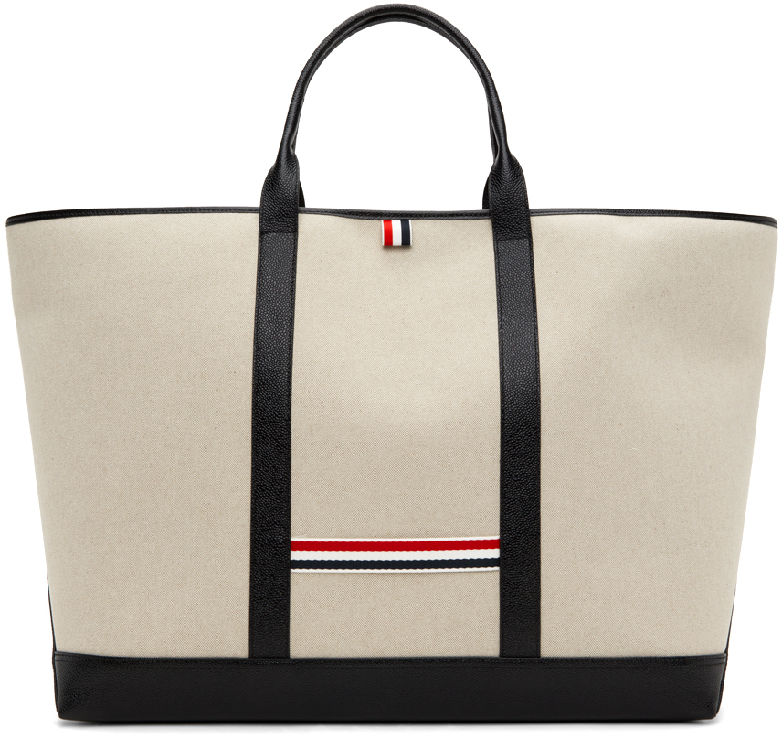 Thom Browne Off-white Oversized Tool Tote In 001 Black