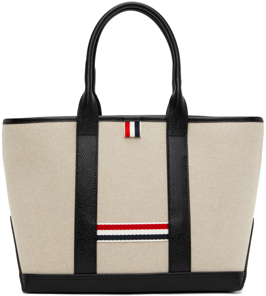 Thom Browne Off-white Small Tool Tote In 001 Black