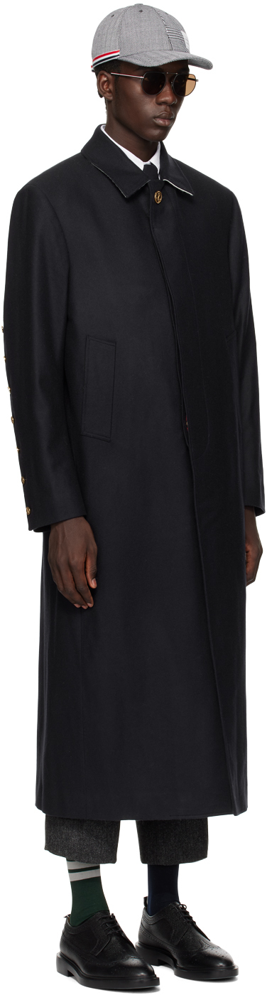 Thom Browne Navy Button Back Coat In 415 Navy