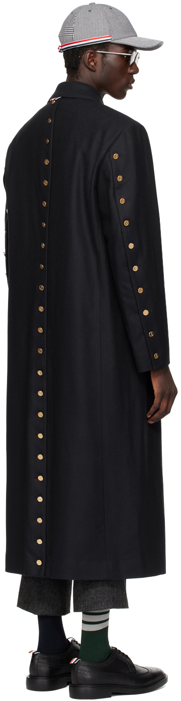 Thom Browne Navy Button Back Coat In 415 Navy