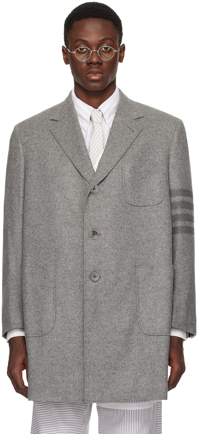 Thom Browne Gray 4-bar Coat In 035 Med Grey