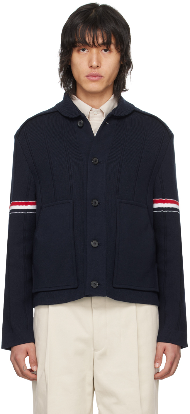 Shop Thom Browne Navy Shawl Collar Jacket In 415 Navy