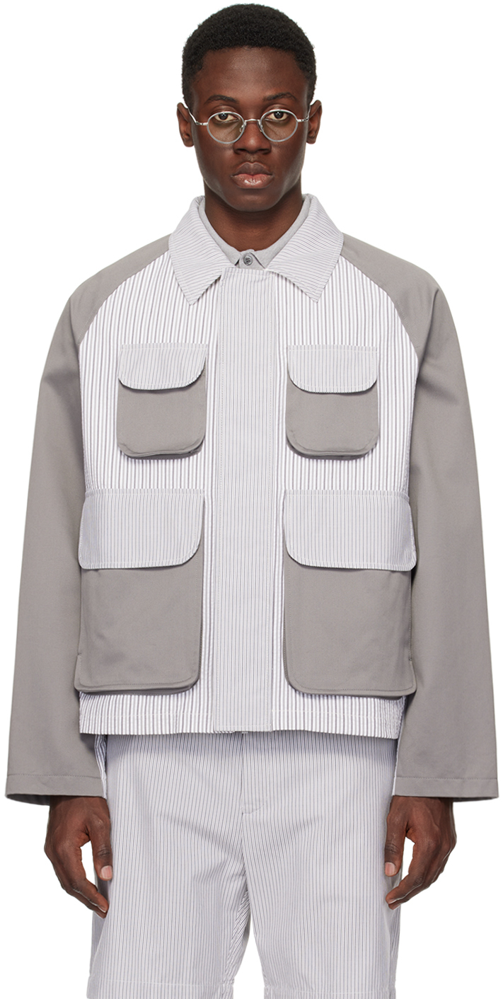 Thom Browne Gray & White Funmix Jacket In 045 Silver