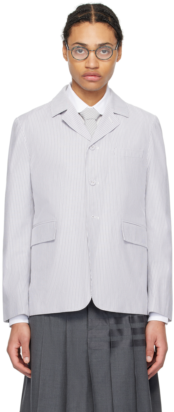 Shop Thom Browne Gray Unconstructed Blazer In 035 Med Grey