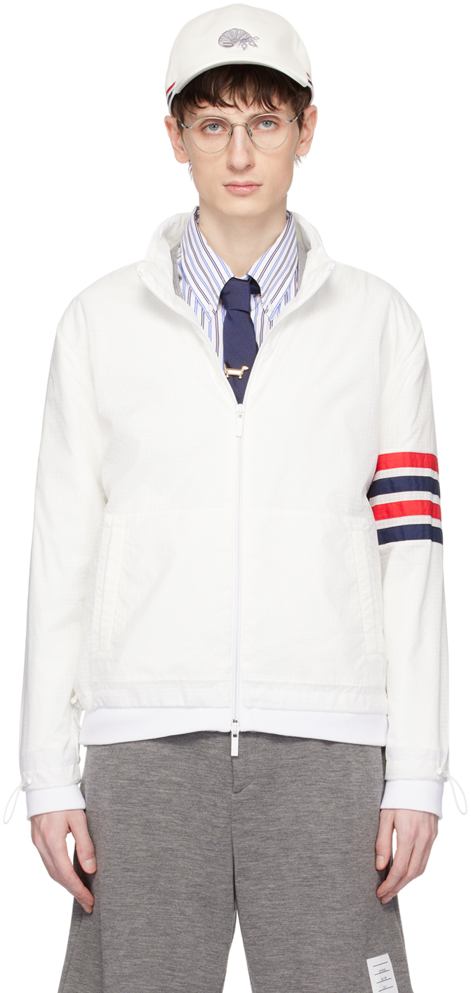 Shop Thom Browne White 4-bar Jacket In 100 White