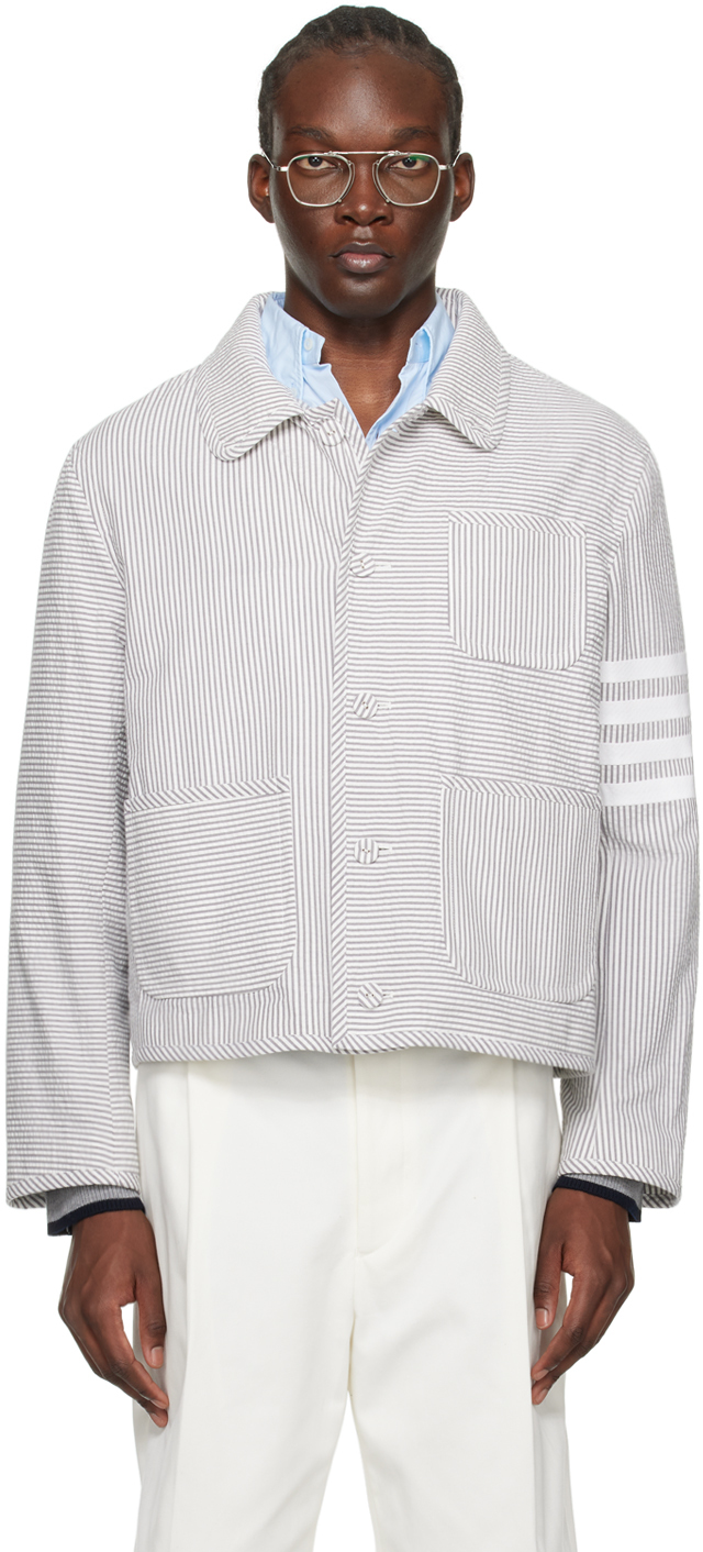Thom Browne Gray Unconstructed 4-bar Jacket In 035 Med Grey