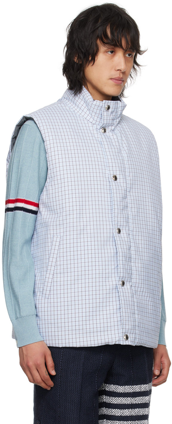 Shop Thom Browne Blue 4-bar Reversible Down Vest In 460 Medium Blue