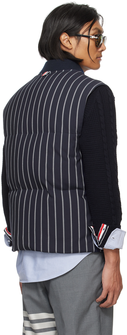 Thom Browne Navy Striped Down Vest In 415 Navy