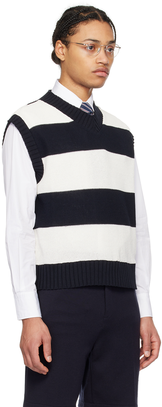 Thom Browne Men's Striped Cotton Oversized Sweater Vest In 415 Navy