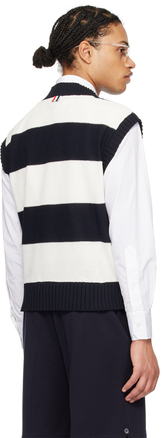 Thom Browne Men's Striped Cotton Oversized Sweater Vest In 415 Navy