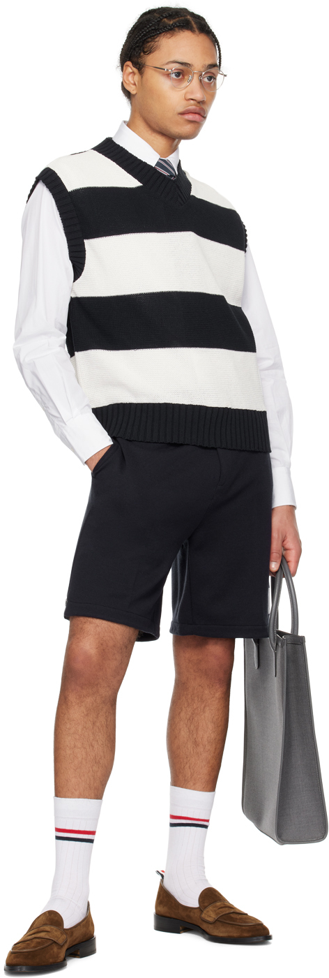 Thom Browne Men's Striped Cotton Oversized Sweater Vest In 415 Navy