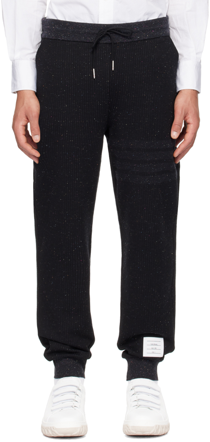Shop Thom Browne Black Striped Sweatpants In 001 Black
