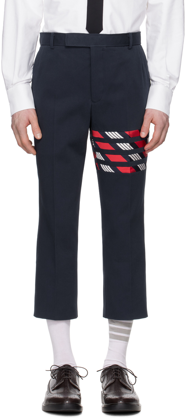 Shop Thom Browne Navy 4-bar Trousers In 960 Rwbwht