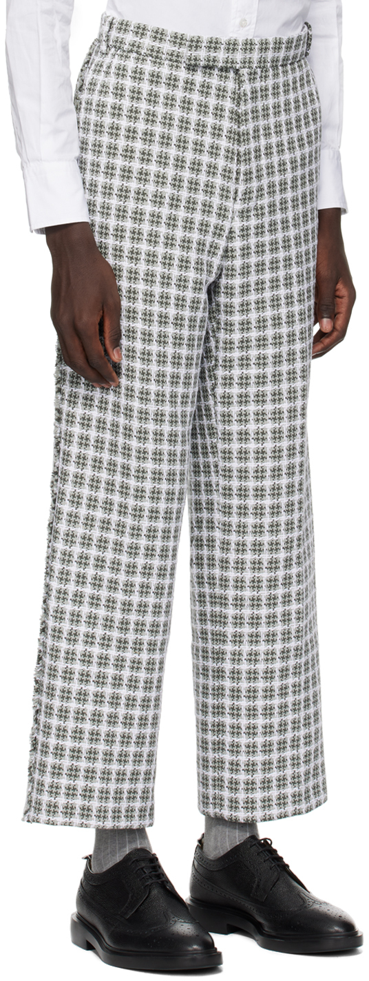Thom Browne Backstrap-detail Checked Tailored Trousers In 035 Med Grey