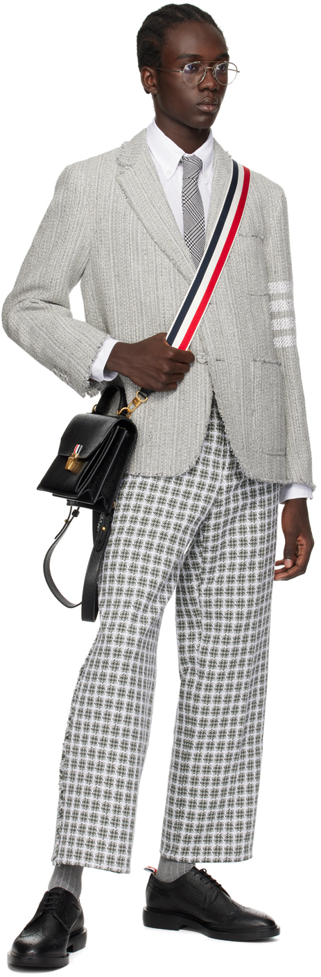 Thom Browne Backstrap-detail Checked Tailored Trousers In 035 Med Grey