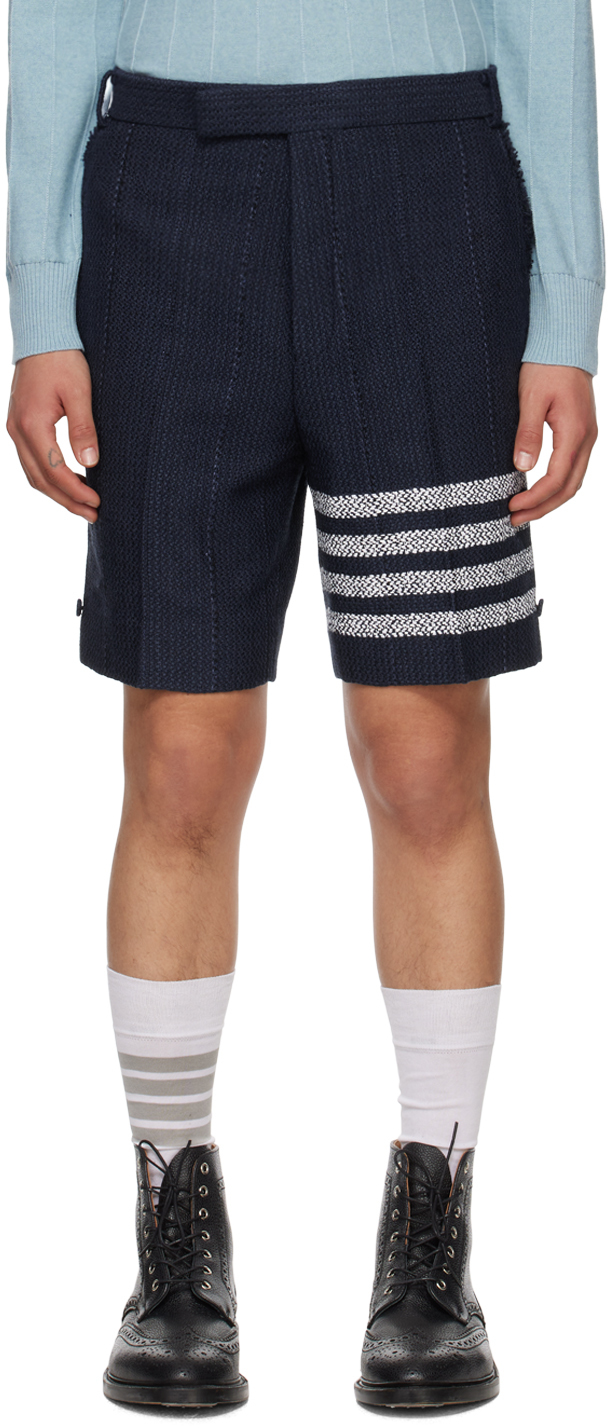 Thom Browne Navy 4-bar Sack Shorts In 415 Navy