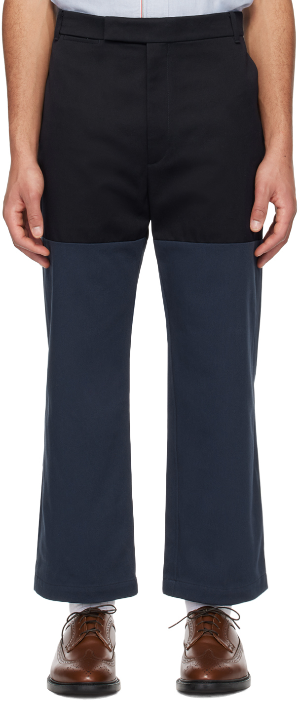 Black & Navy Paneled Trousers