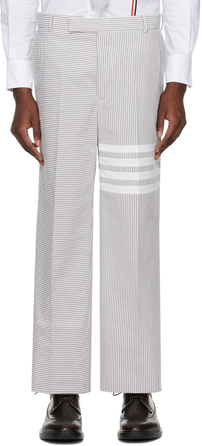 White & Gray 4-Bar Trousers