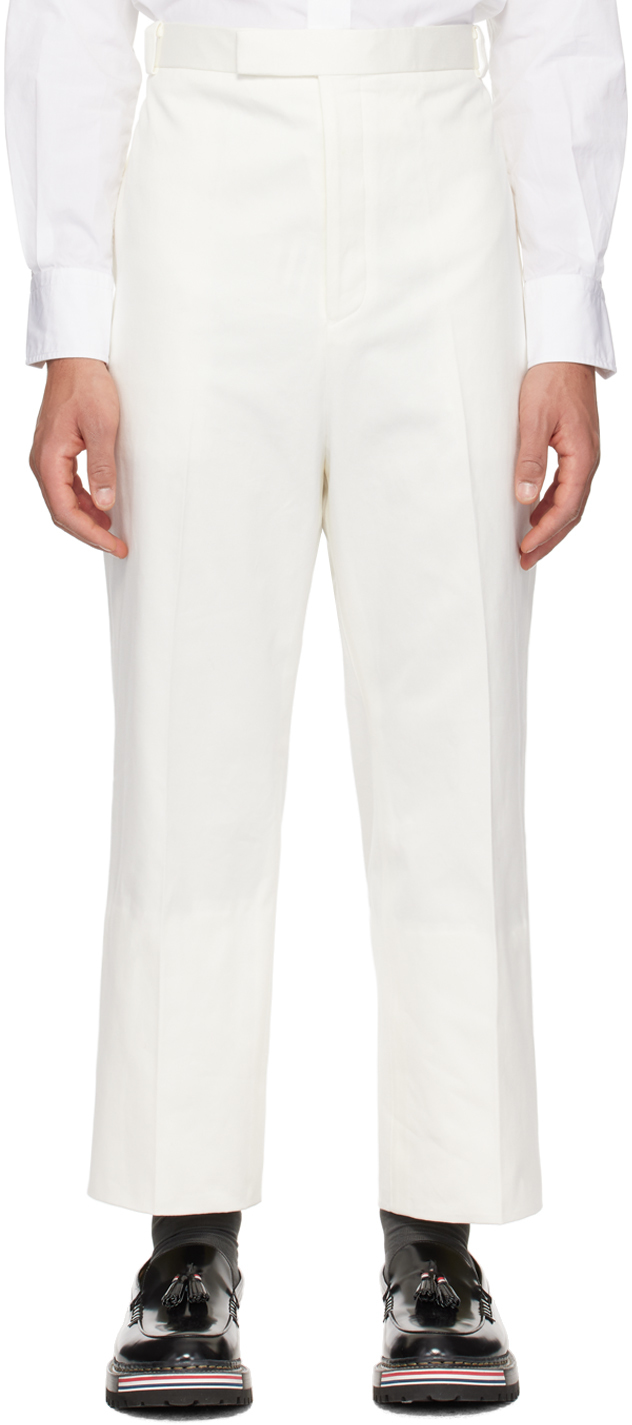 Shop Thom Browne White Rolled Cuff Trousers In 100 White