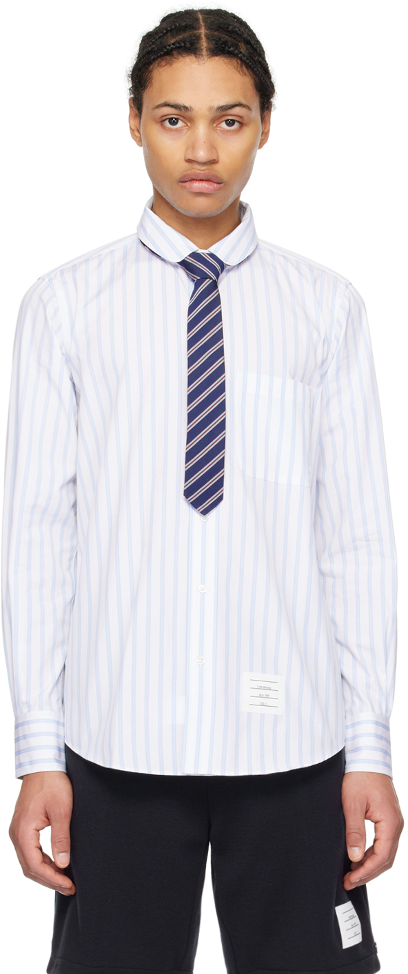 Shop Thom Browne White Striped Shirt In 480 Light Blue