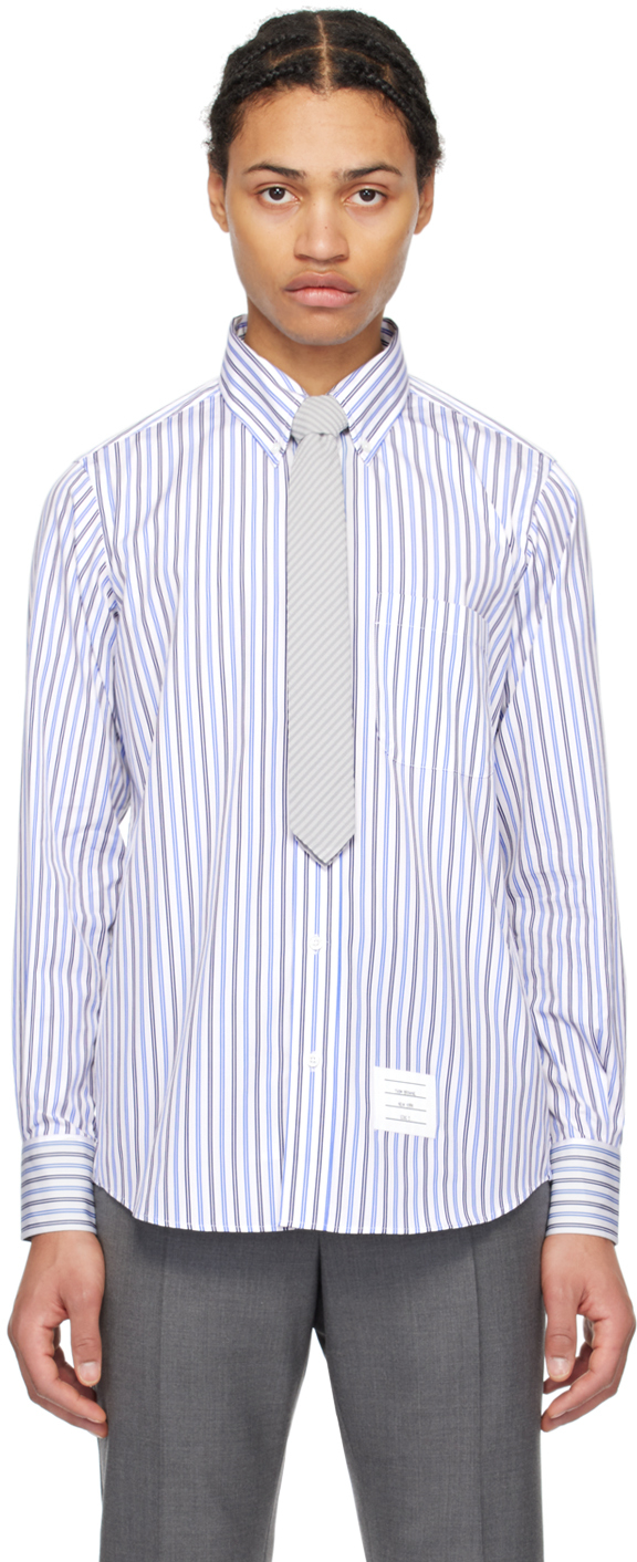 Thom Browne White Striped Shirt In 415 Navy