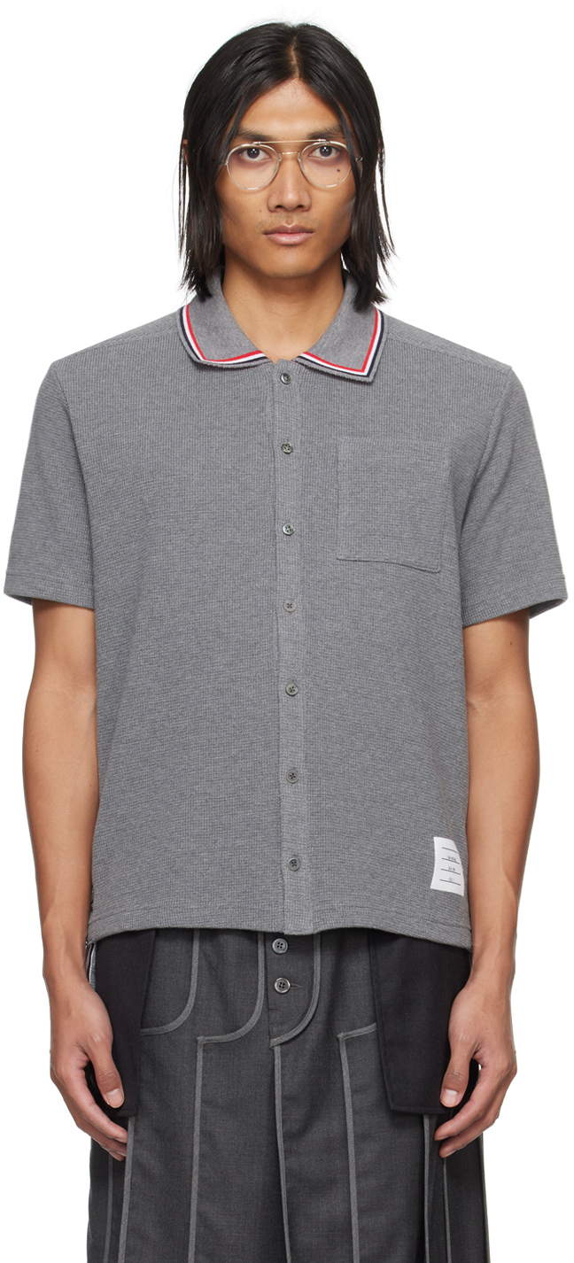 Thom Browne Gray Textured Polo In 035 Med Grey