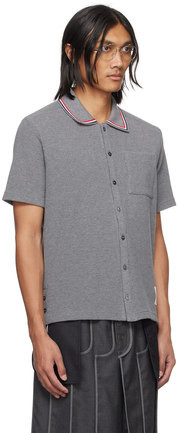 THOM BROWNE GRAY TEXTURED POLO 