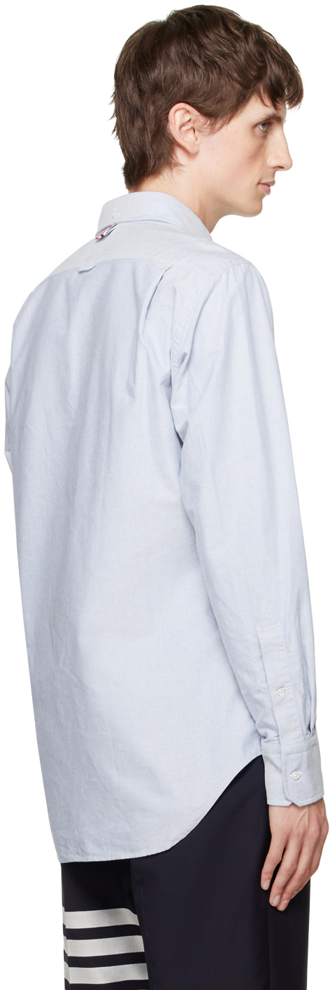 Thom Browne Slogan Patch Poplin Shirt In 480 Light Blue