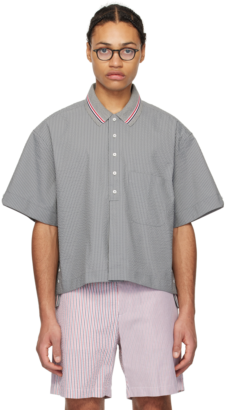 Shop Thom Browne Gray Button Placket Shirt In 035 Med Grey