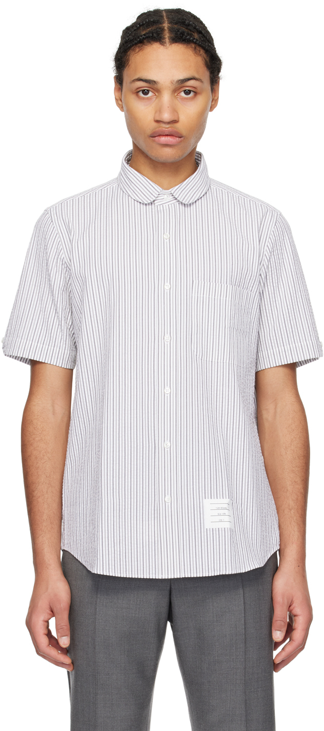 Shop Thom Browne White Striped Shirt In 045 Silver
