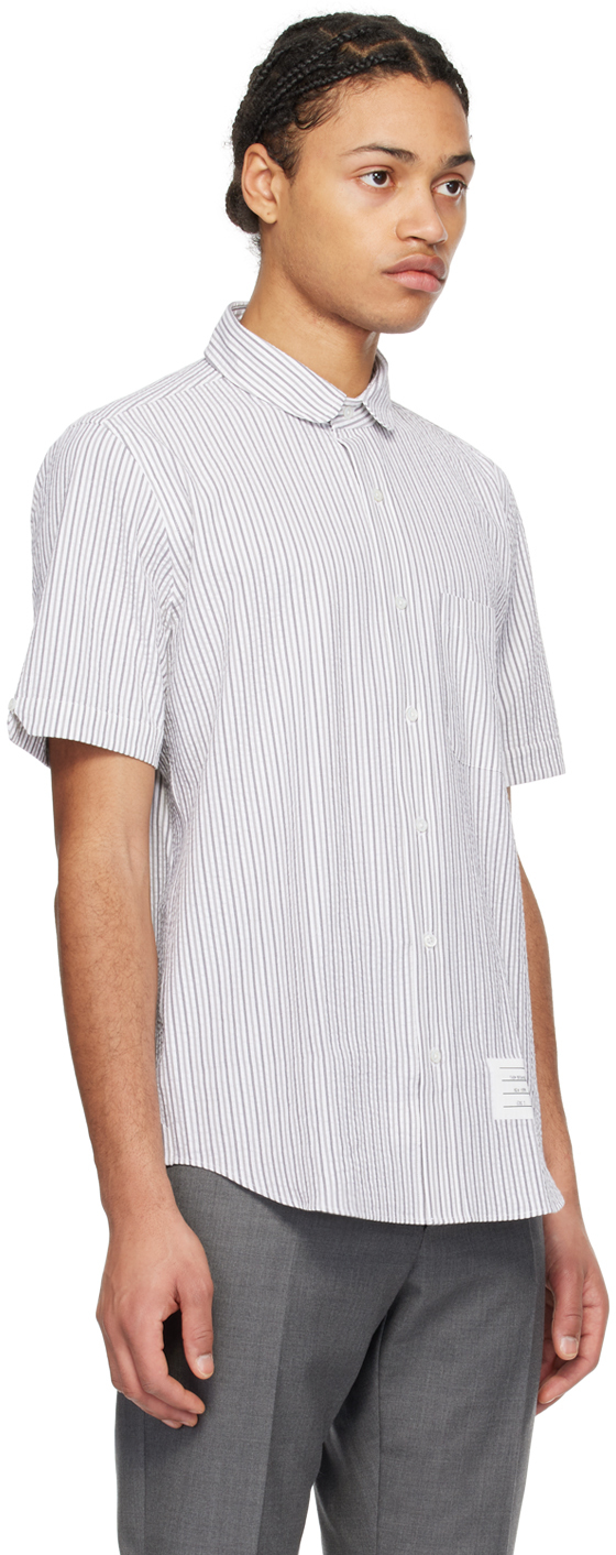 Shop Thom Browne White Striped Shirt In 045 Silver