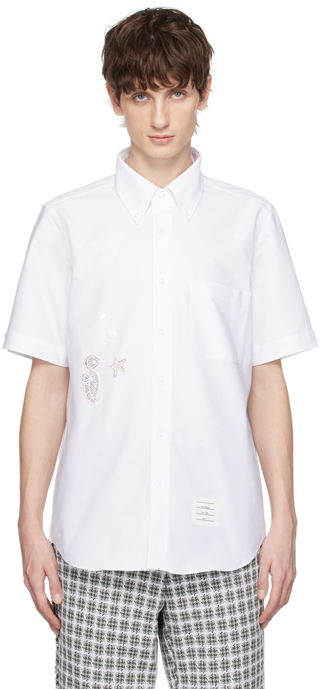 White Appliqué Shirt by Thom Browne on Sale