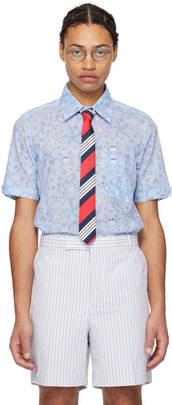 Thom Browne Blue Cotton Pattern Shirt