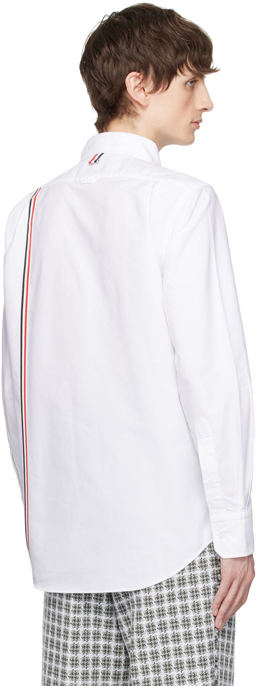 Thom Browne Long-sleeved Poplin Shirt With Signature Stripes In 100 White