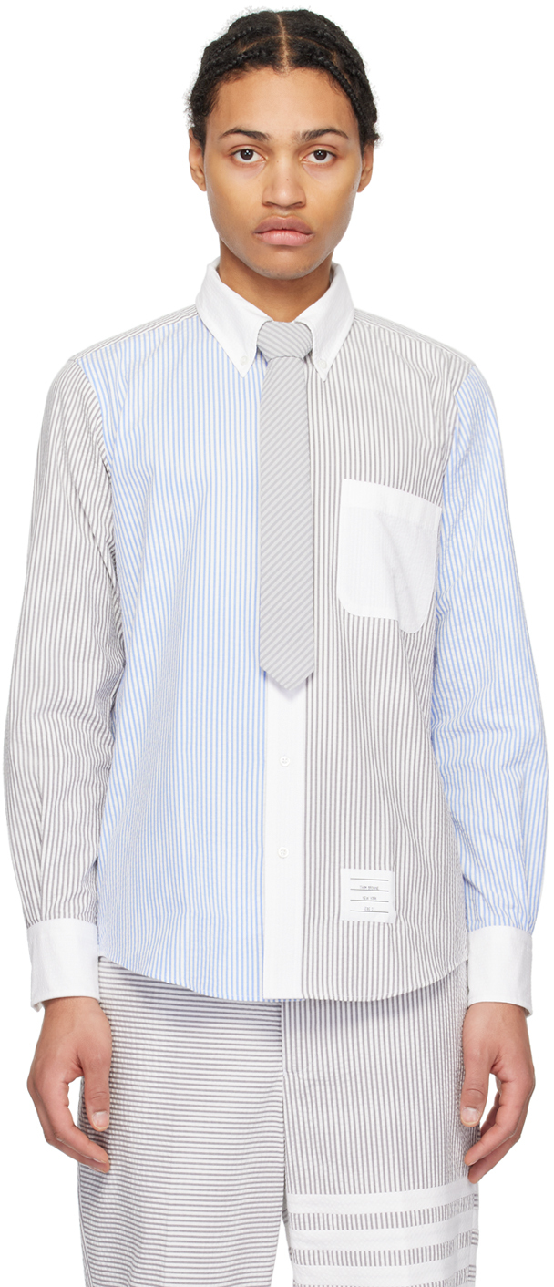 Shop Thom Browne Blue & Gray Funmix Shirt In 035 Med Grey