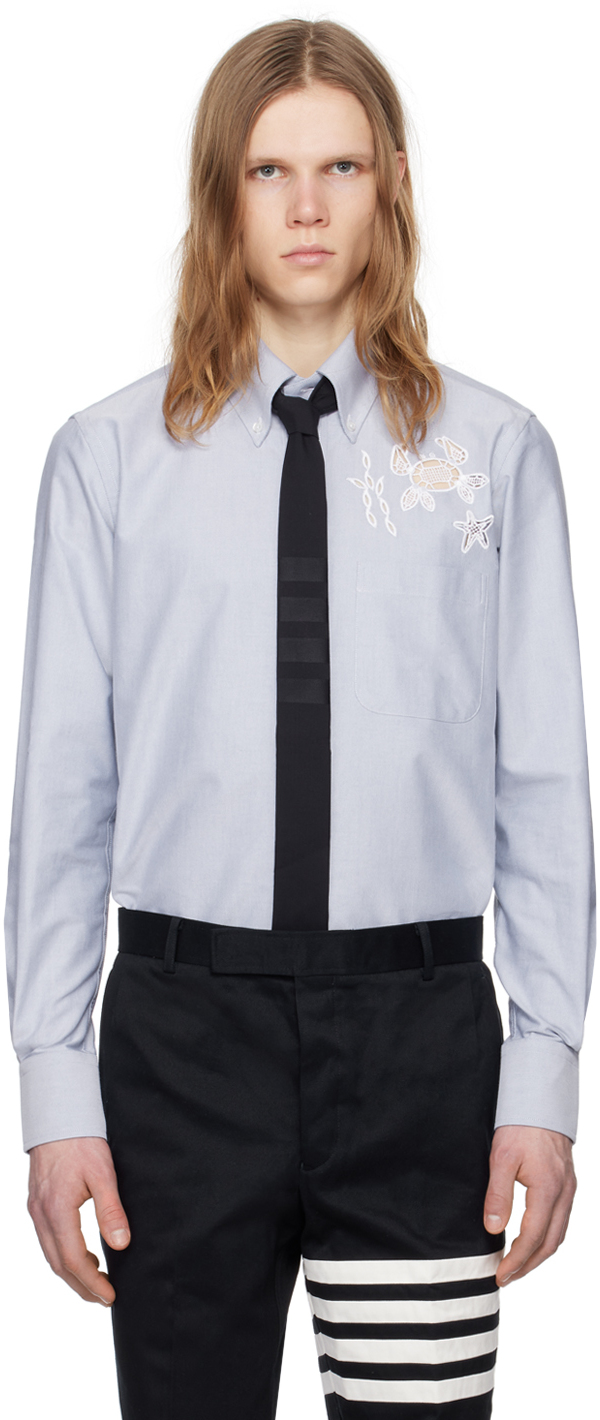 Thom Browne Blue Broderie Shirt In 480 Light Blue