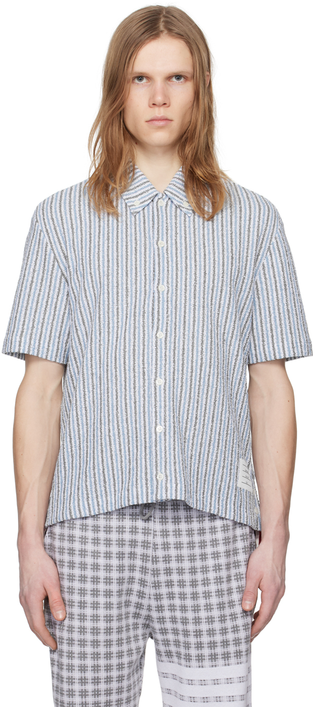 Thom Browne Blue & Gray Striped Shirt In 996 Seasonal Multi