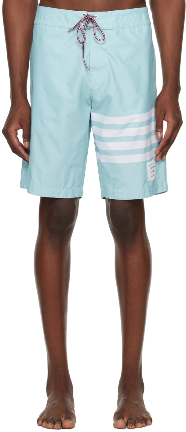 Shop Thom Browne Blue 4-bar Swim Shorts In 460 Medium Blue